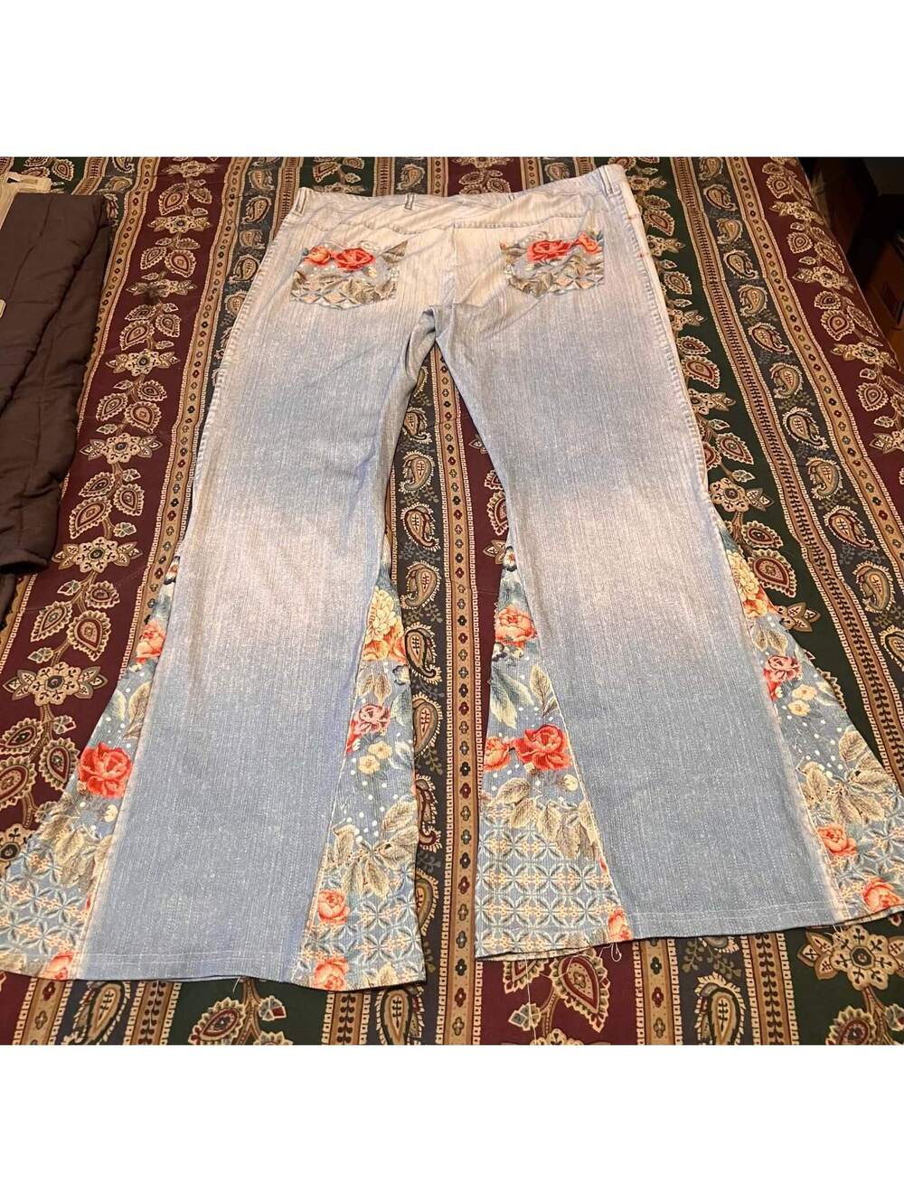 Women’s 3XL Floral Patchwork Flare Pants Stretch Boho Y2K